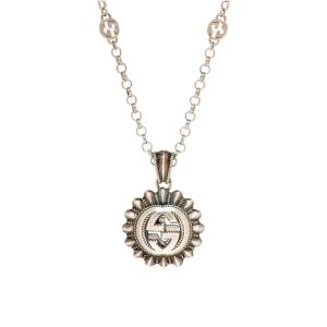 GUCCI INTERLOCKING G LOGO EMBELLISHED PENDANT STATION NECKLACE GOLD TONE