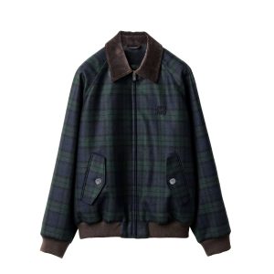 Miumiu Checked Twill Blouson Jacket Blue And Green
