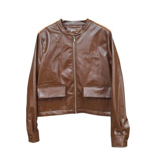 Miumiu Crop Top Jacket Brown Leather