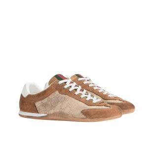 Gucci Men Shift Trainers Beige And Dark Brown