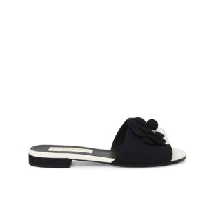 Chanel Camellia Slides Black White