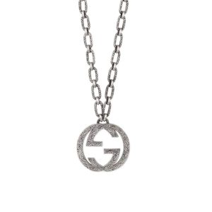GUCCI ARABESQUE INTERLOCKING G CHAIN NECKLACE STERLING SILVER