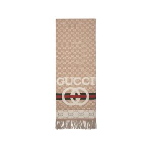 Gucci Gg Jacquard Knitted Scarf Beige 180Cm