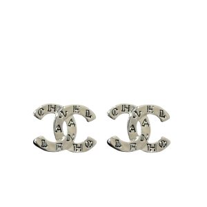 Chanel Cc Classic Logo Earrings Silver