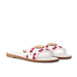 LOUIS VUITTON X TAKASHI MURAKAMI LILY FLAT MULE WHITE 1AHM43
