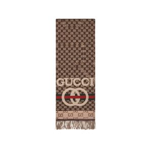 Gucci Gg Jacquard Knitted Scarf Brown 180Cm