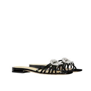 Gucci Women Slide With Crystal Interlocking G Black