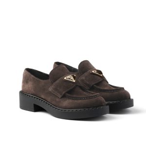 Prada Chocolate Suede Loafers Dark Brown