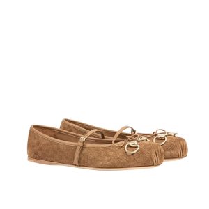 GUCCI WOMEN'S HORSEBIT BALLET FLAT BROWN 814413 AAEEN 2808