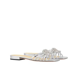 Gucci Women Slide With Crystal Interlocking G Silver