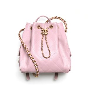 Chanel 25 Medium Size Backpack Grain Effect And Gold Metal Pink 23Cm