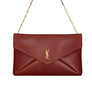 Saint Laurent Cassandre XXL Pouch On Chain In Shiny Leather Red 35Cm 855802AADOO6195