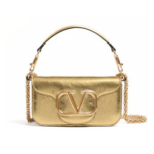 Valentino Garavani Small Locò Metallic Shoulder Bag Gold 20Cm