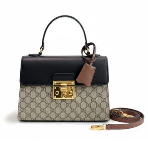 Gucci Padlock GG Supreme Top Handle Bag Black And Beige 28Cm 453188 KLQJG 9785