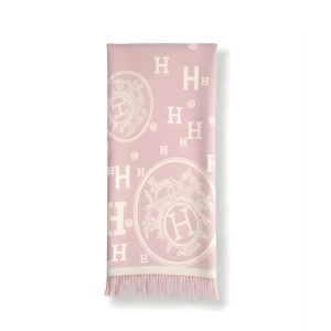 Hermes Muffler H Logo Wool Shawl Light Pink 180Cm