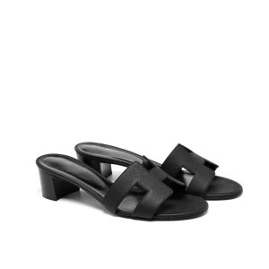 Hermes Oasis Sandals Black Leather