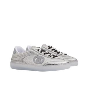 Gucci Women G75 Sneaker Silver Textured Leather