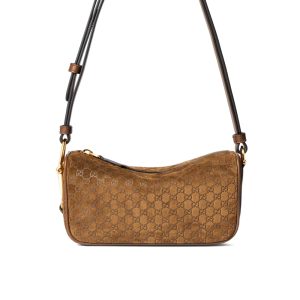 Gucci Half Horsebit Mini Bag Brown GG Suede 19Cm