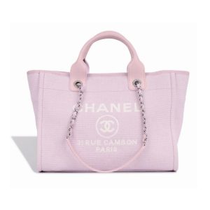 Chanel Small Deauville Shopping Tote Bag Mixed Fibers Pink 33Cm