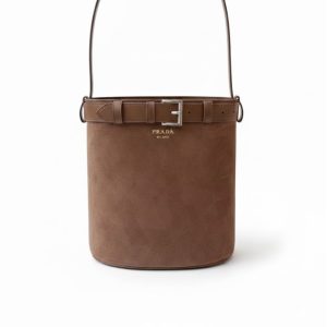 Prada Suede Buckle Bucket Bag With Belt Brown 28Cm 1BE085VSBM2C4S F0324