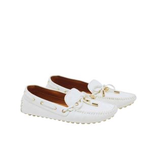 LOUIS VUITTON WHITE MONOGRAM EMPREINTE LEATHER GLORIA LOAFERS