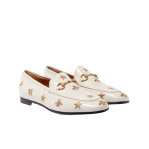 Gucci Jordaan Embroidered Bee And Starleather Loafer White