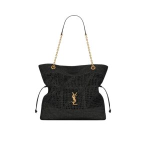 Saint Laurent Jamie Shopping In Raffia Black 35Cm