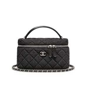 Chanel Classic Vanity With Chain Silver Tone Denim Black 19cm