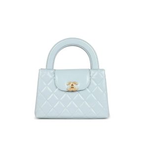 Chanel Small Kelly Shopper Shiny And Gold Hardware Light Blue 19cm
