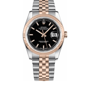 Rolex Oyster Perpetual Datejust Black Dial With Silver And Everose Gold Strap