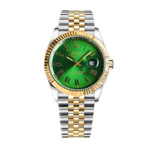 Rolex Datejust Roman Numeral Dial Oystersteel And Gold In Green 41Mm