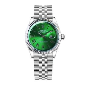 Rolex Datejust Roman Numeral Oystersteel And White Gold In Green 41Mm