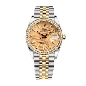 Rolex Datejust Gold Dial With Silver And Gold Strap Palm Leaf Pattern 36Mm 126200 0086