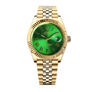 Rolex Datejust Roman Numeral Dial Gold In Green 41Mm