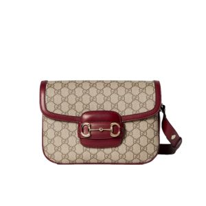 Gucci Horsebit 1955 Soft Small Shoulder Bag Beige Red 25cm