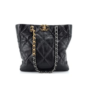 Chanel 19 Shopping Bag Quilted Leather Medium In Black 30cm
