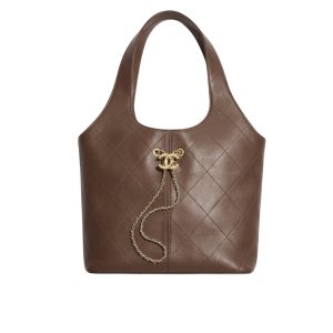 Chanel Large Shopping Bag Gold Tone Hardware Brown 32Cm