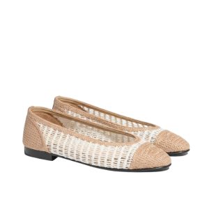 Chanel Ballet Flats Raffia White And Beige G46352 B19806 NAFBO