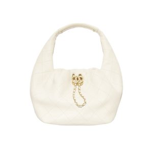 Chanel Mini Hobo Handbag Gold Tone Hardware Beige 19Cm