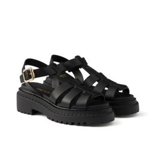 Prada Leather Fisherman Sandals Black 1X923N 7V6 F0002 F 055