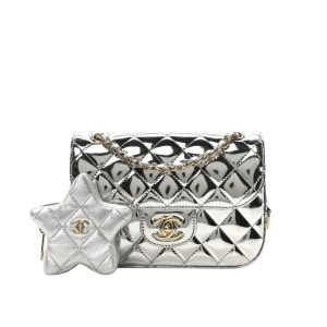 Chanel Mini Flap Bag Star Coin Purse Silver 21Cm