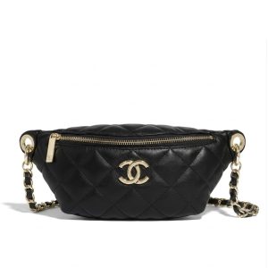 Chanel Waist Bag Gold Tone Metal In Black 23cm