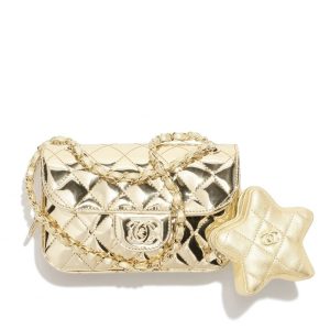 Chanel Mini Flap Bag Star Coin Purse Yellow Gold 21Cm
