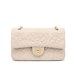 Chanel Flap Bag With Camellia Flower Chain Beige 26Cm