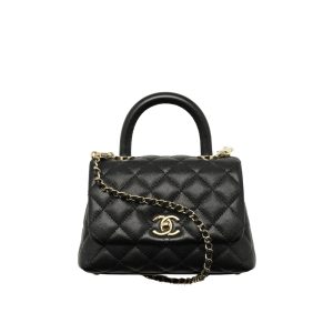 Chanel Mini Flap Bag With Top Handle Shiny And Gold Tone Metal Black 15Cm