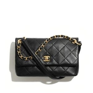 Chanel Large Flap Bag Gold Tone Hardware Black 25Cm