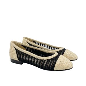 Chanel Ballet Flats Raffia Black And Beige G46352 B19806 NAFBB