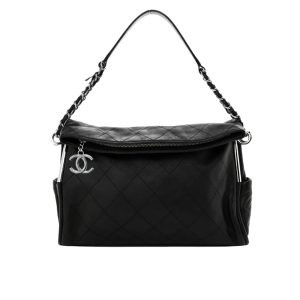Chanel Ultimate Soft Hobo Bag Silver Hardware Black 38Cm