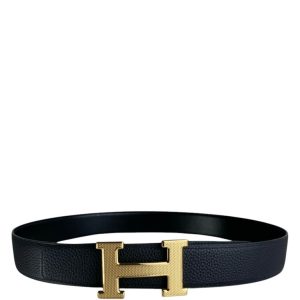 HERMES'S BELT TOGO SWIFT GOLD BUCKLE BLACK 38MM