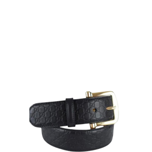 GUCCI CALFSKIN MONOGRAM BLACK BELT GOLD METAL 4CM
